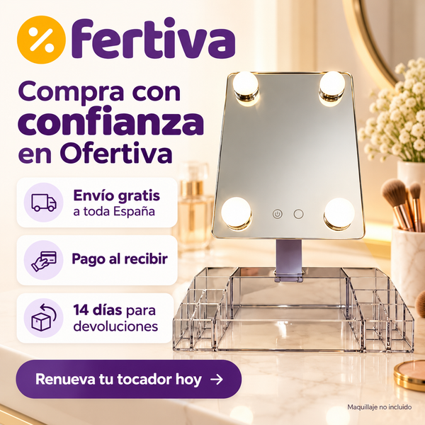 Espejo Organizador 360° con Luz LED y Joyero