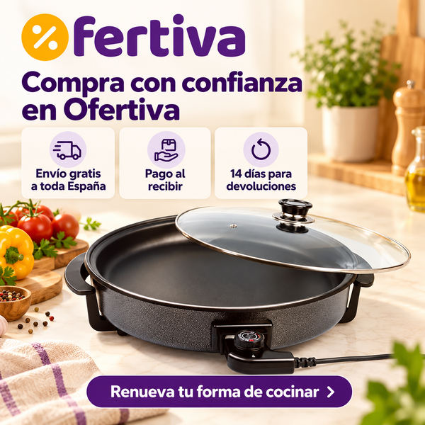 Paellera Eléctrica 42 cm 1500W con Tapa de Cristal