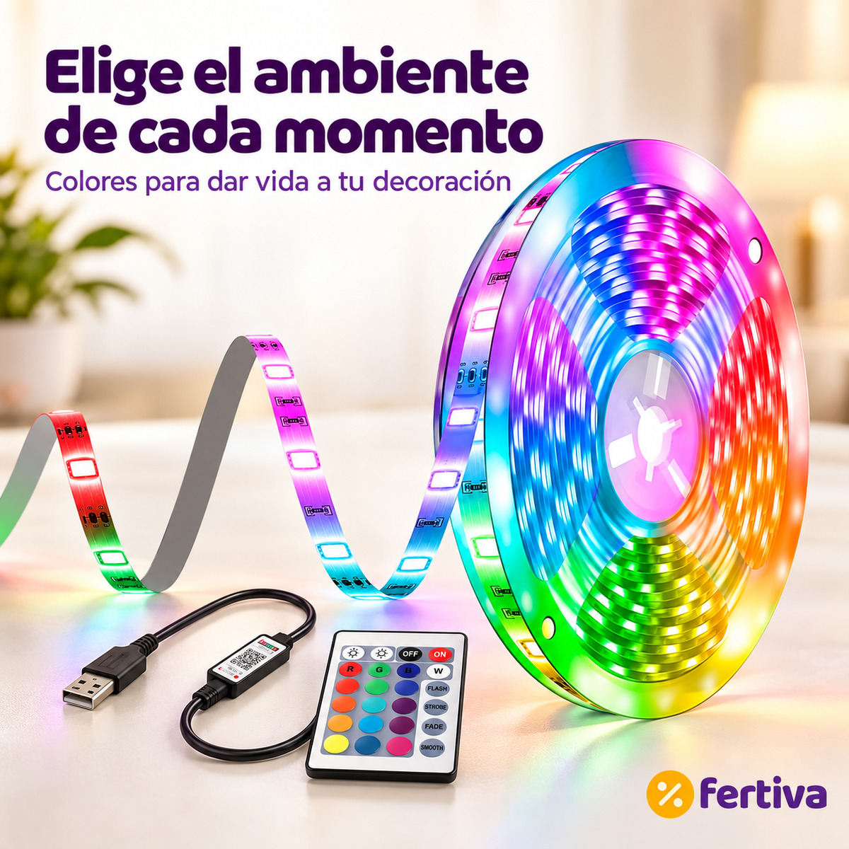 Tira LED RGB 5 m con Mando y App