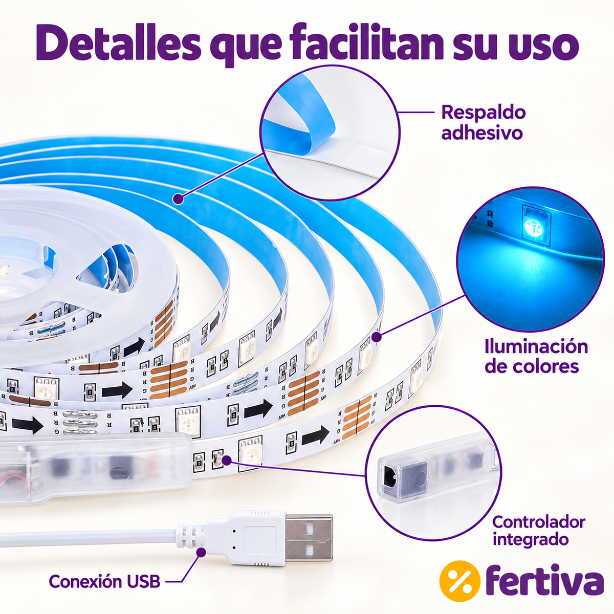 Tira LED RGB 5 m con Mando y App