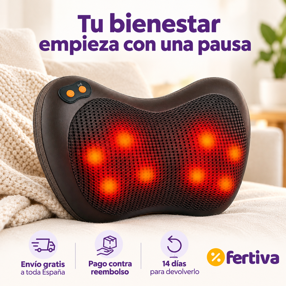 Cojín de Masaje Shiatsu con Calor para Cuello, Espalda y Piernas