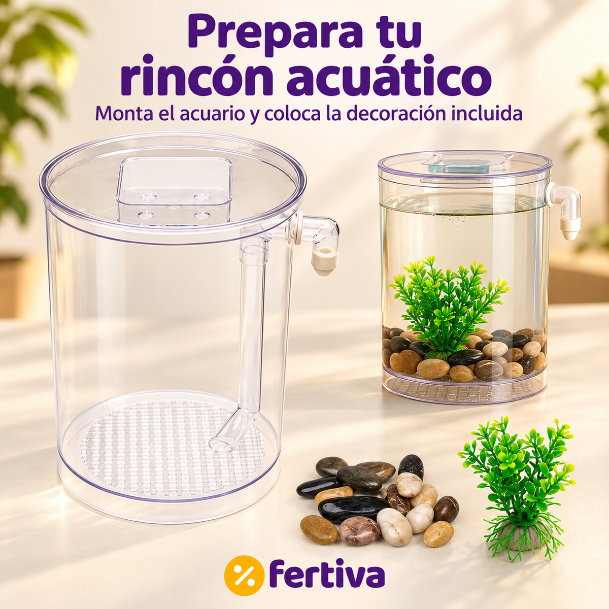 Acuario con Limpieza Integrada y Luz LED