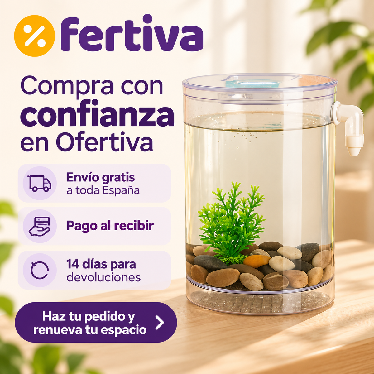 Acuario con Limpieza Integrada y Luz LED