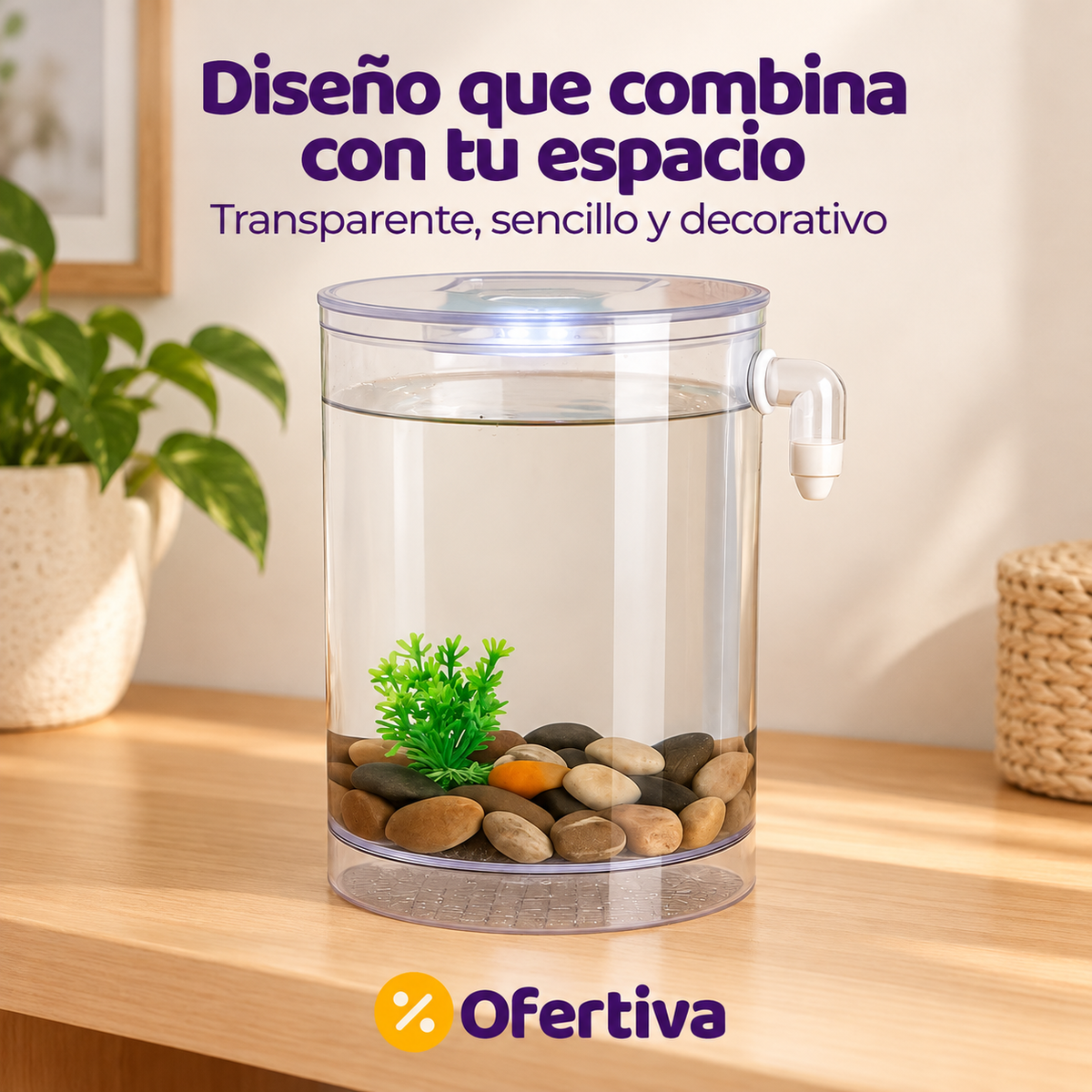 Acuario con Limpieza Integrada y Luz LED