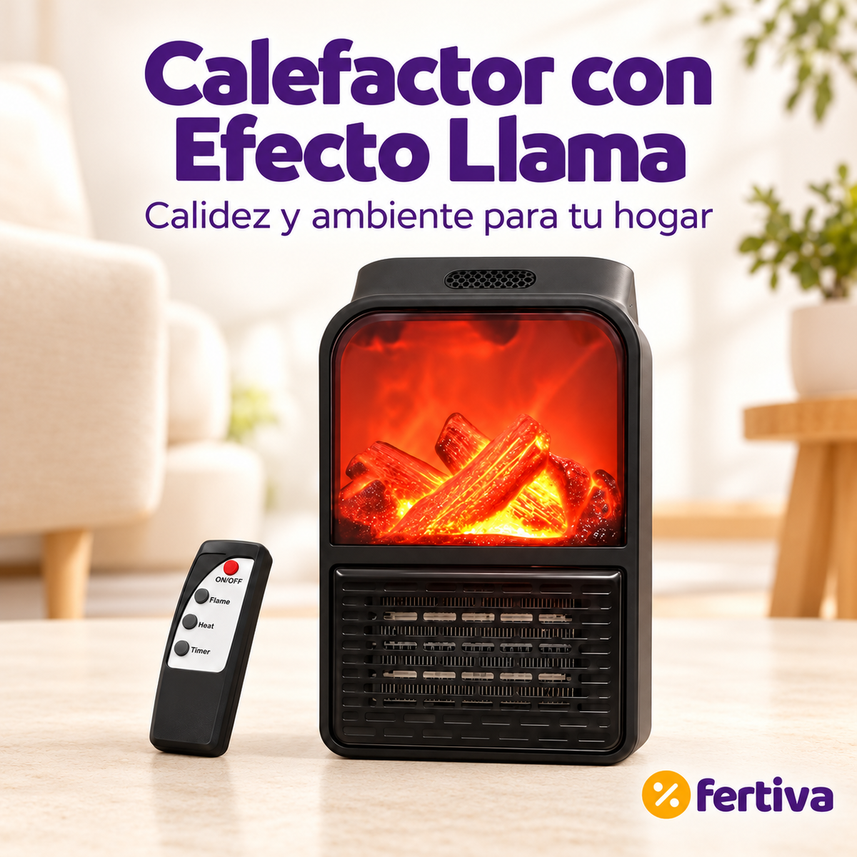 Calefactor Enchufable 1000W con Mando a Distancia