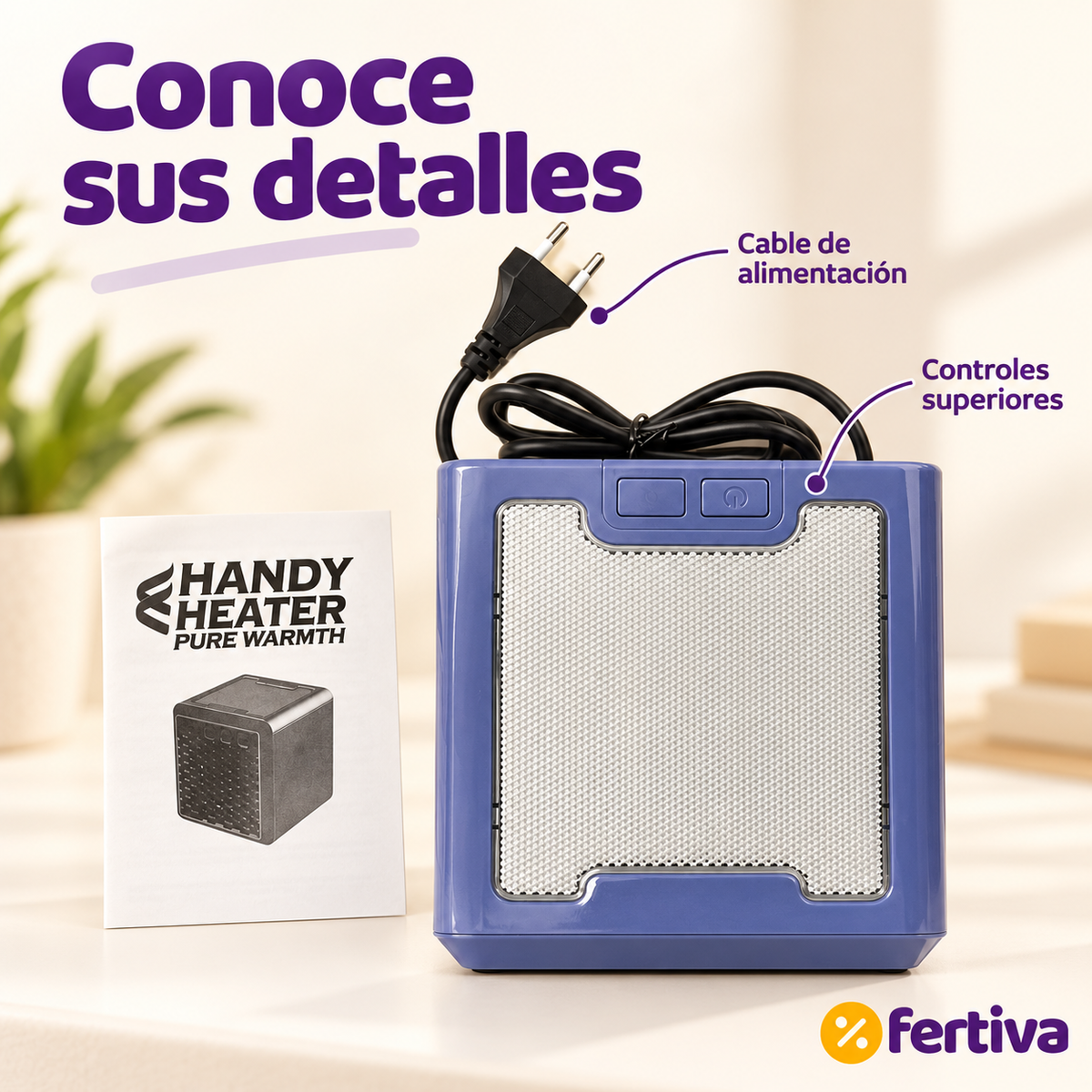 Calefactor Cerámico Portátil 1500W Silencioso con Luz Ambiental