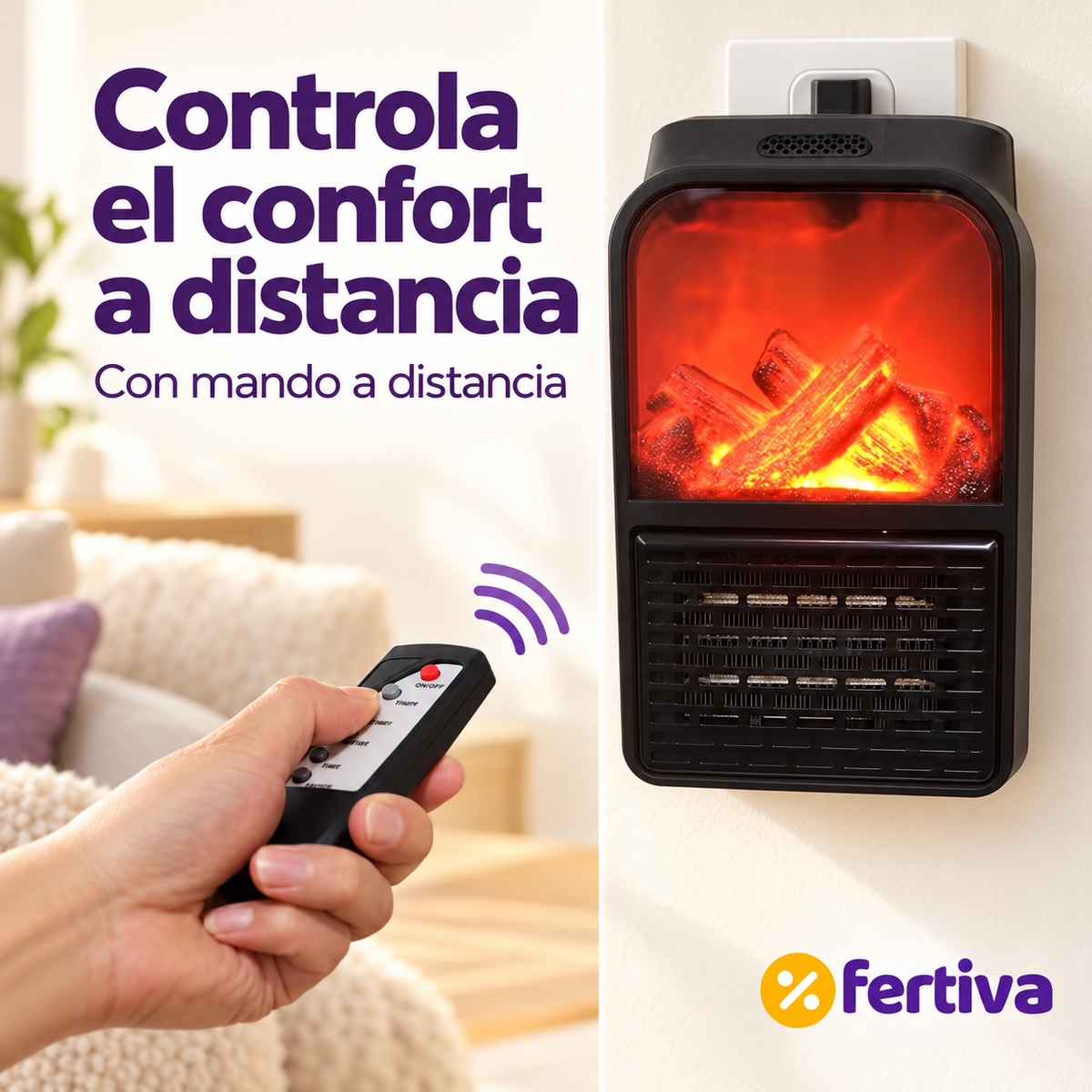 Calefactor Enchufable 1000W con Mando a Distancia