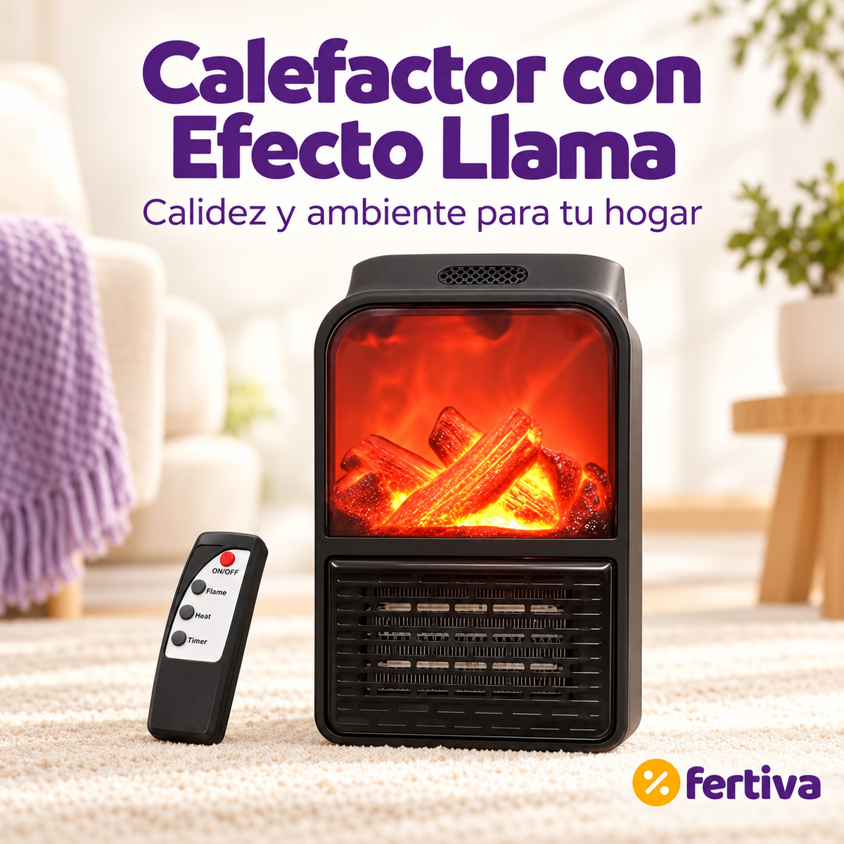 Calefactor Enchufable 1000W con Mando a Distancia