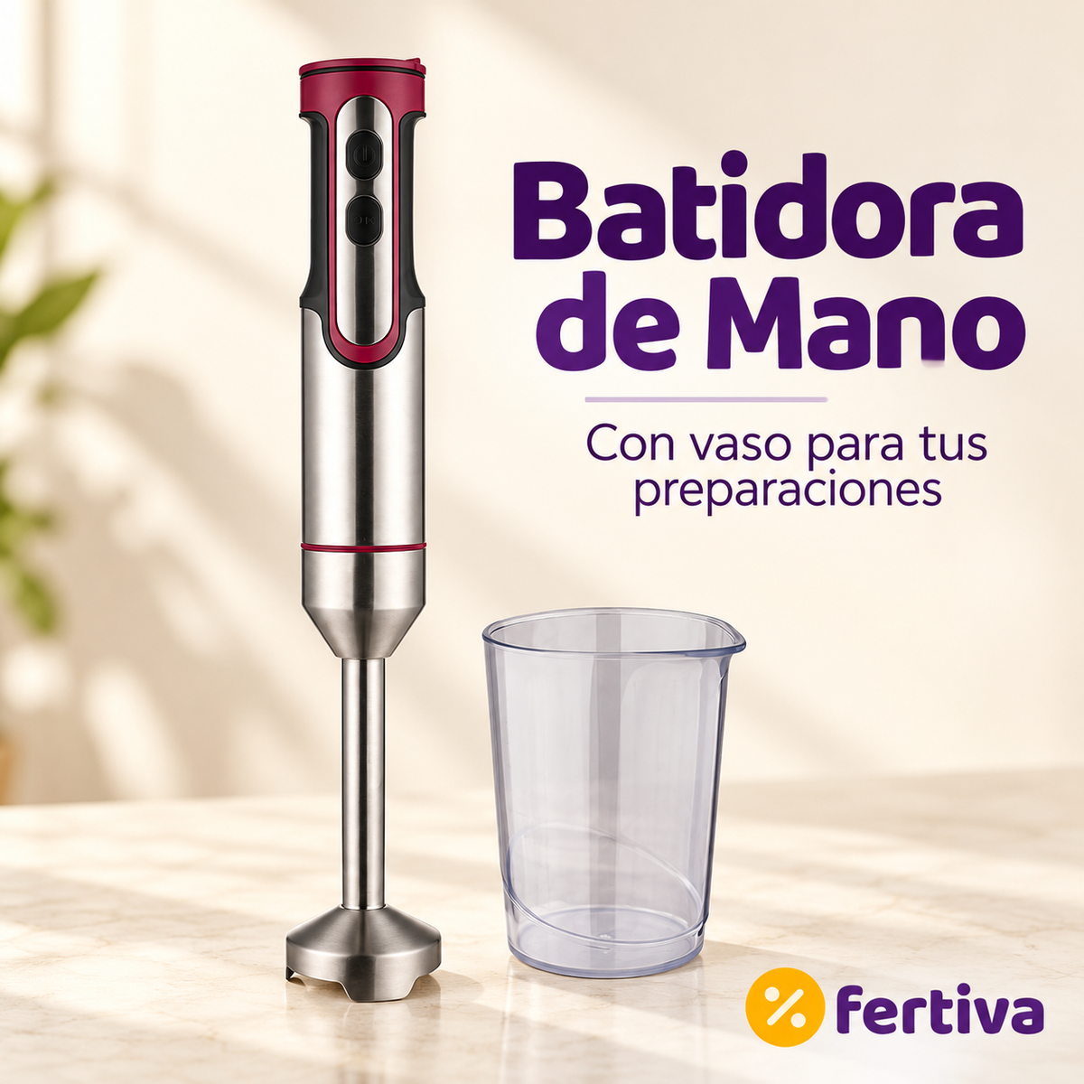 Batidora de Mano 1200W de Acero Inoxidable con Turbo