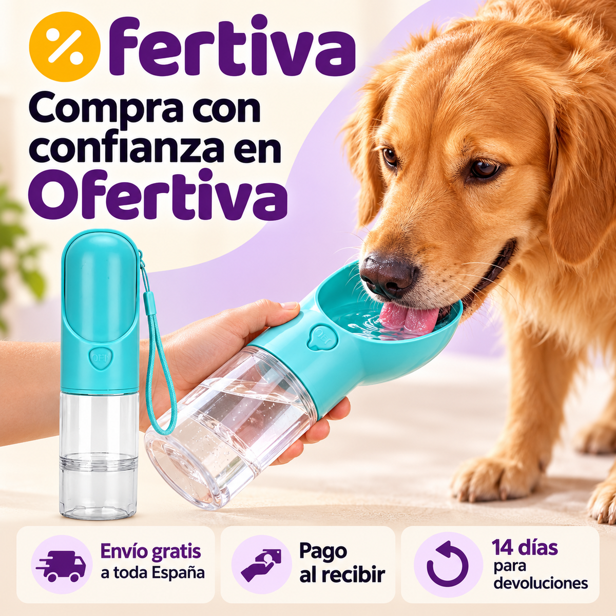 Botella Bebedero Portátil para Perros con Filtro