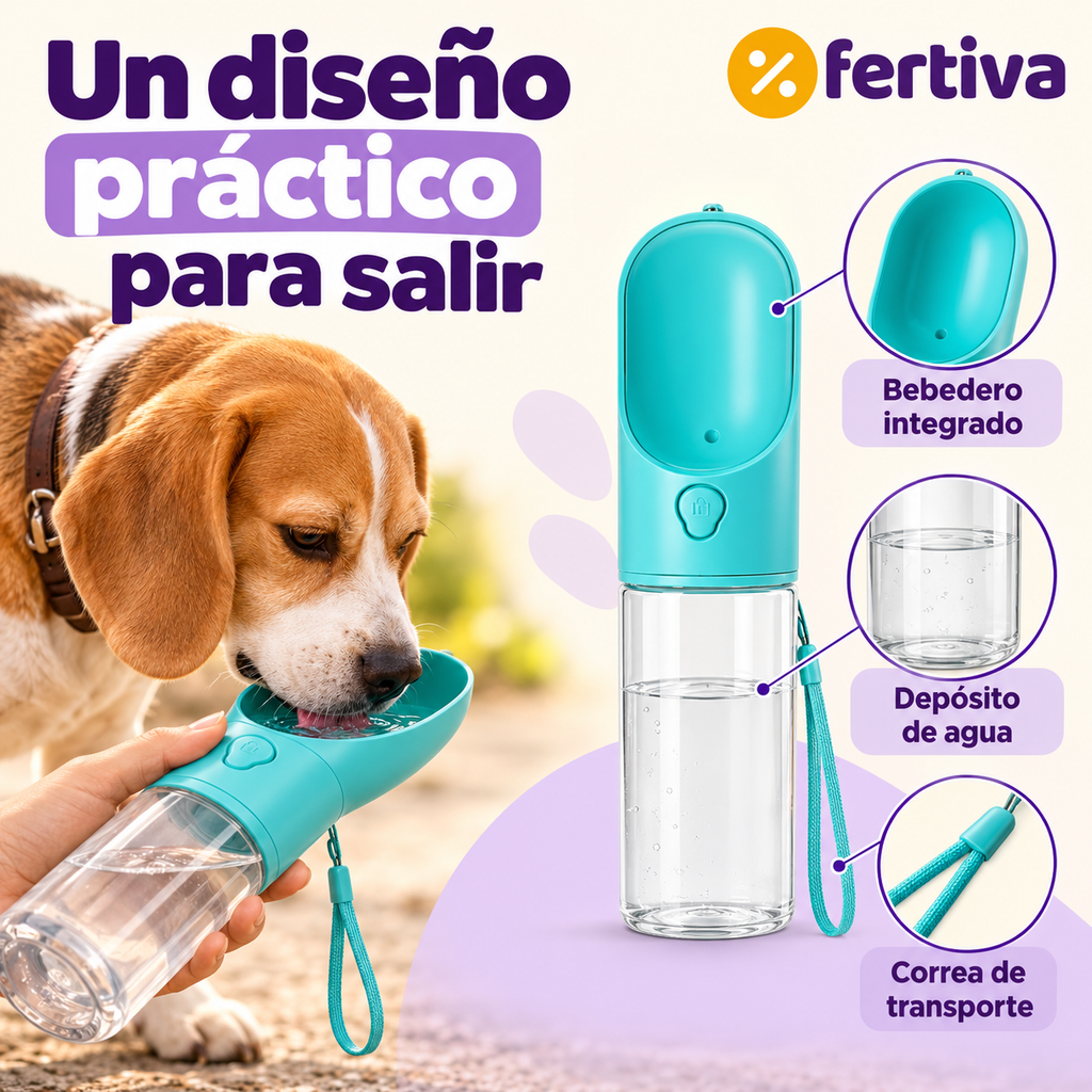 Botella Bebedero Portátil para Perros con Filtro
