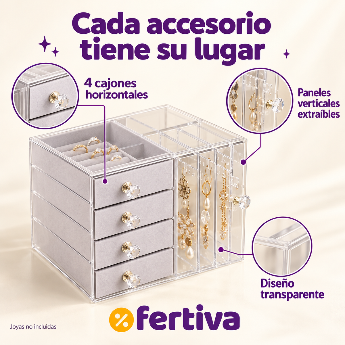 Joyero Transparente de 4 Niveles