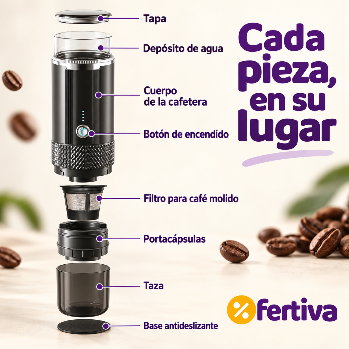 Cafetera Portátil Recargable para Cápsulas y Café Molido