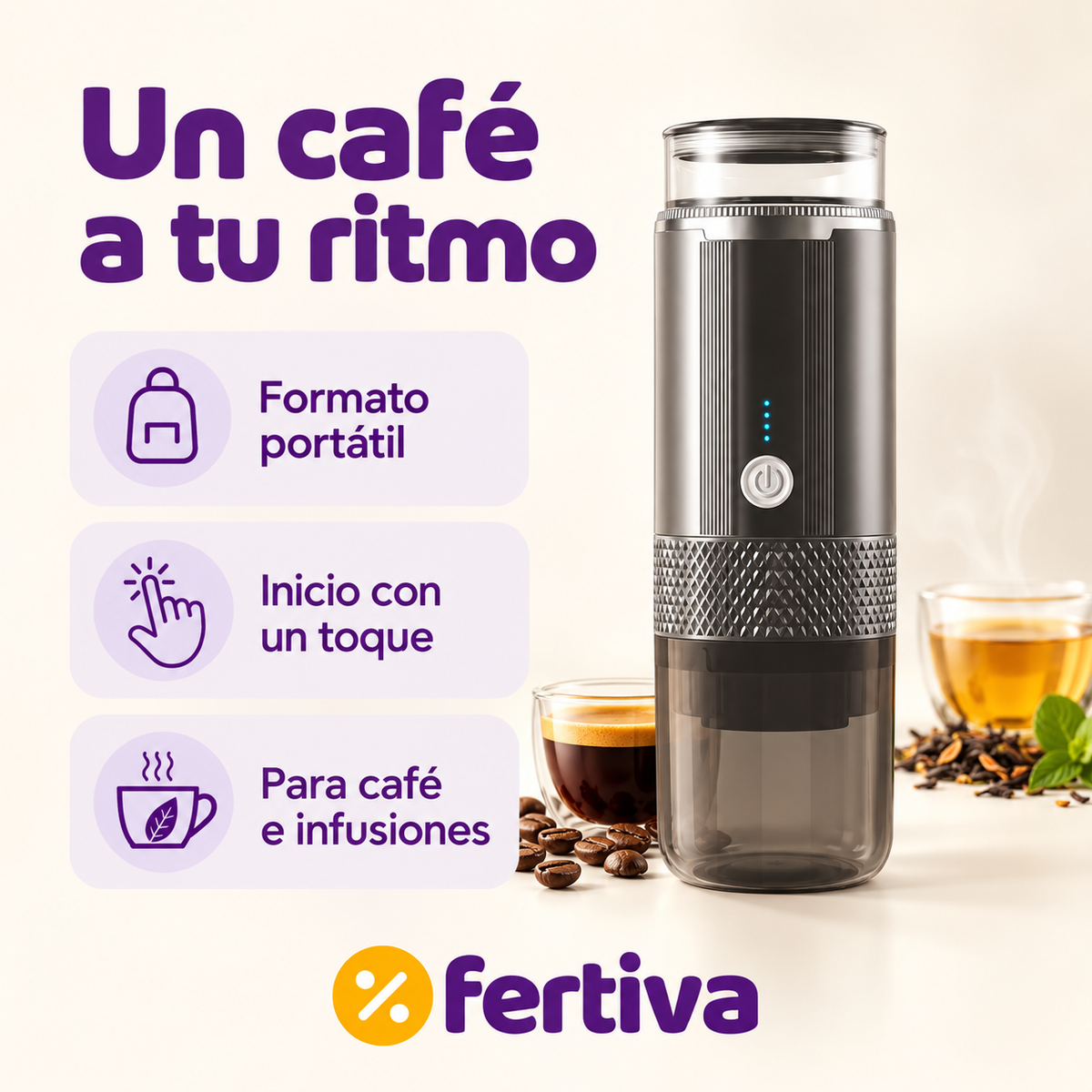 Cafetera Portátil Recargable para Cápsulas y Café Molido