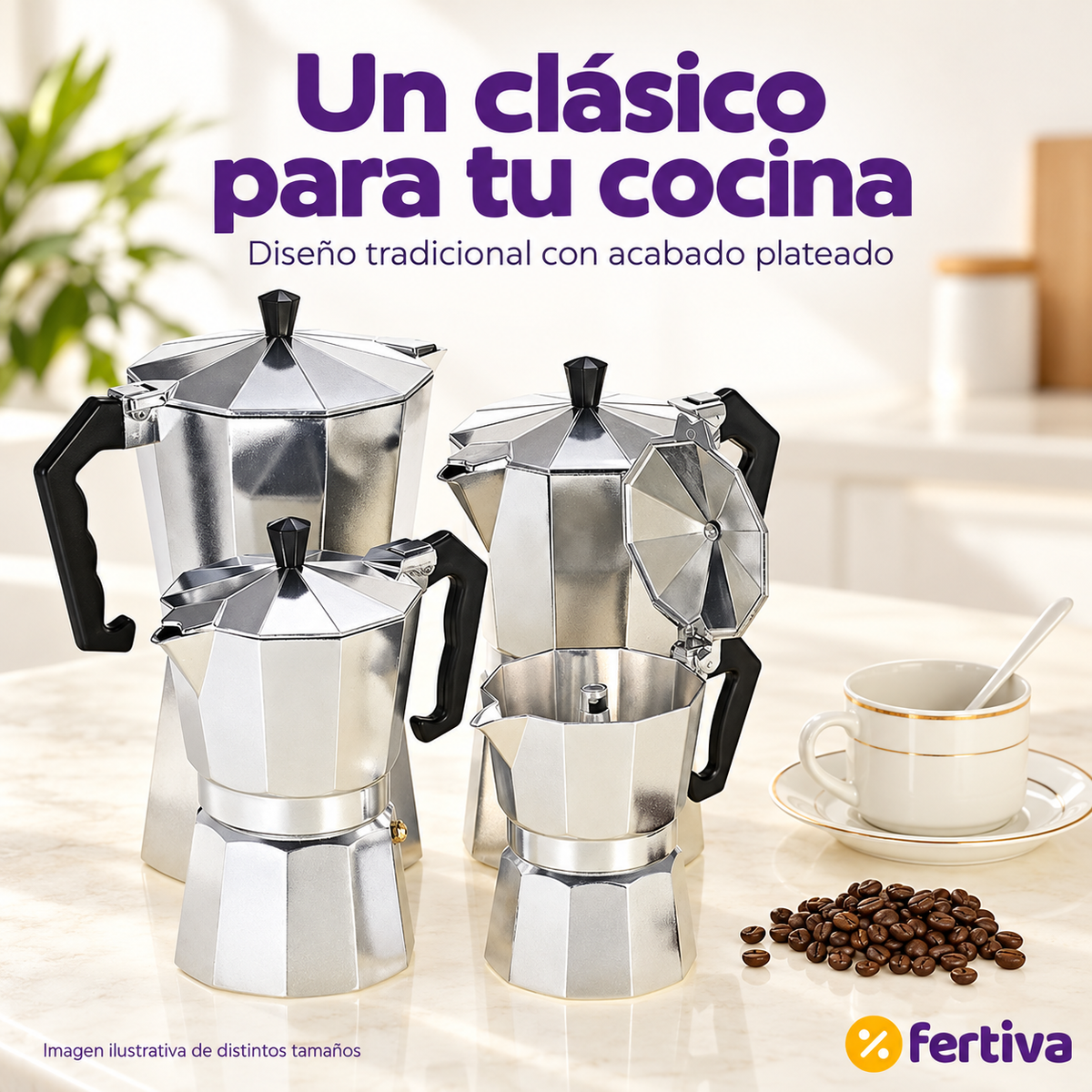 Cafetera Italiana Clásica 12 Tazas Apta para Inducción