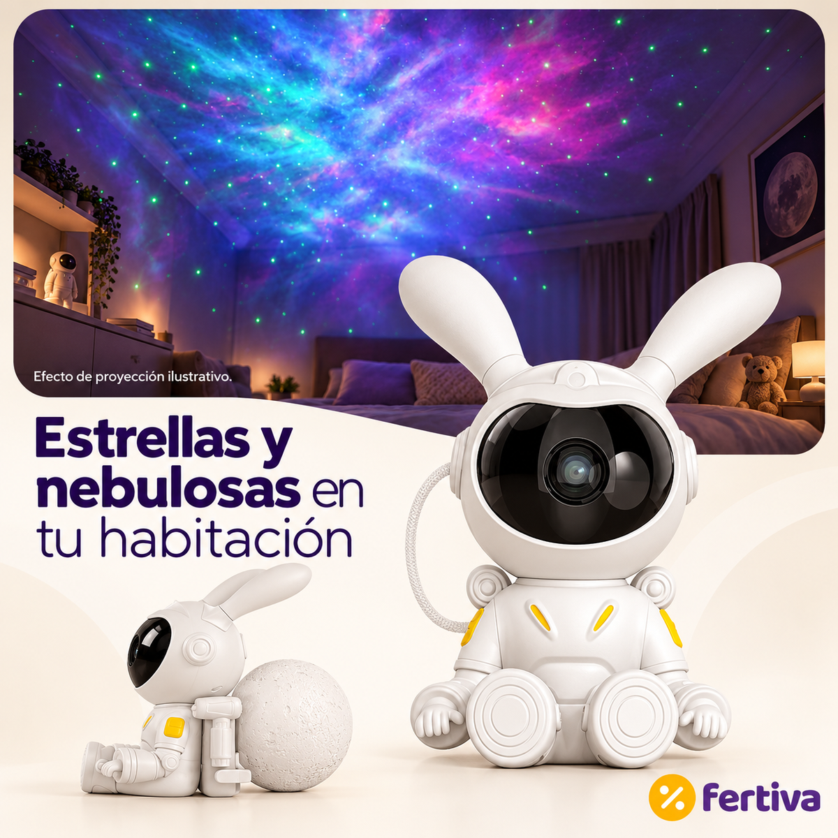 Proyector Astronauta Conejito de Estrellas con Mando