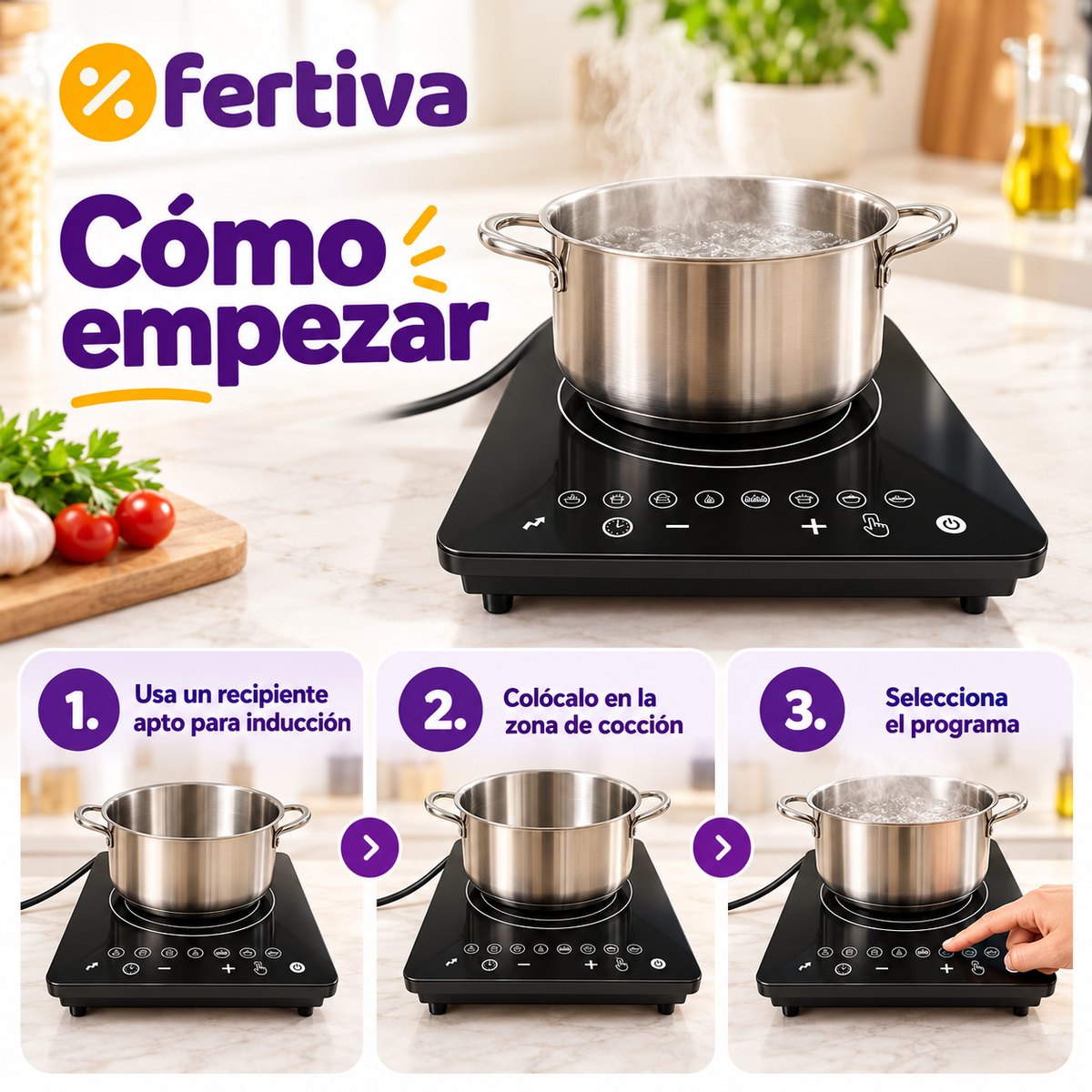 Placa de Inducción Portátil 1500W Táctil