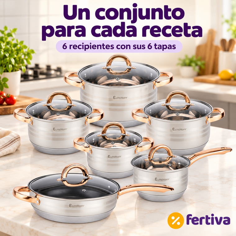 Batería de Cocina 12 Piezas de Acero Inoxidable Apta para Inducción