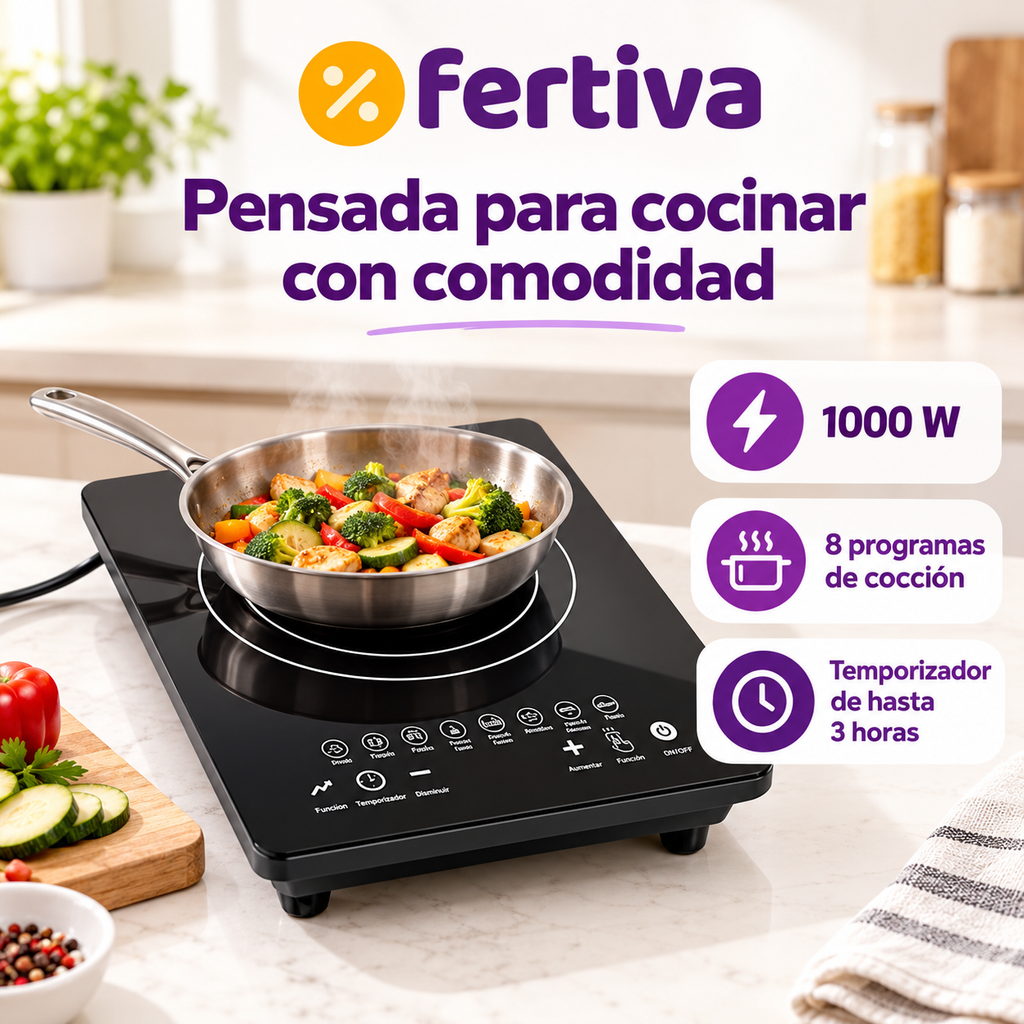 Placa de Inducción Portátil 1500W Táctil