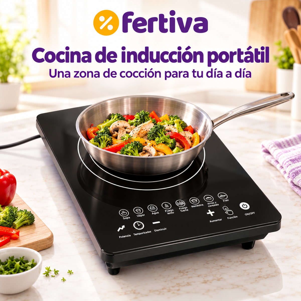 Placa de Inducción Portátil 1500W Táctil