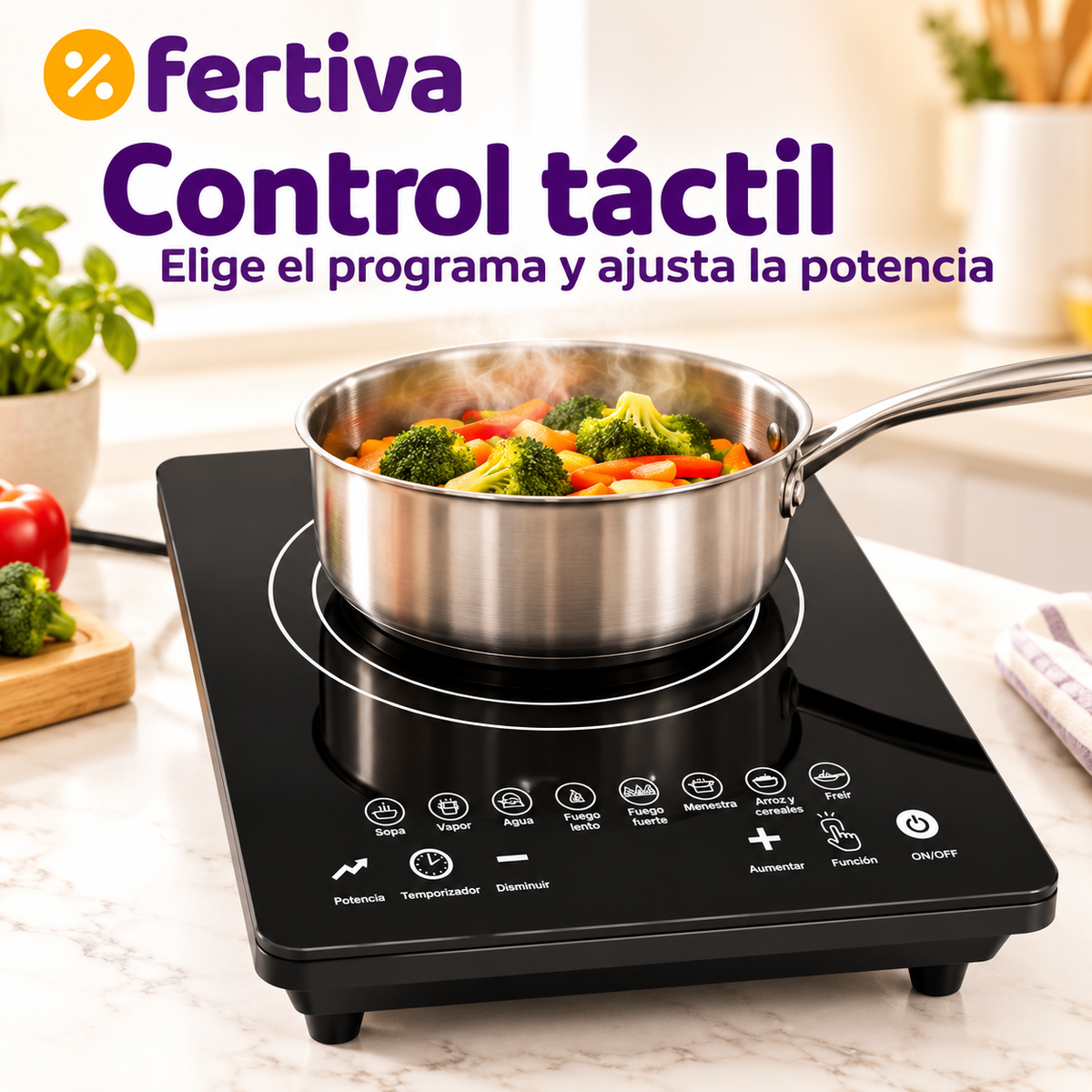 Placa de Inducción Portátil 1500W Táctil