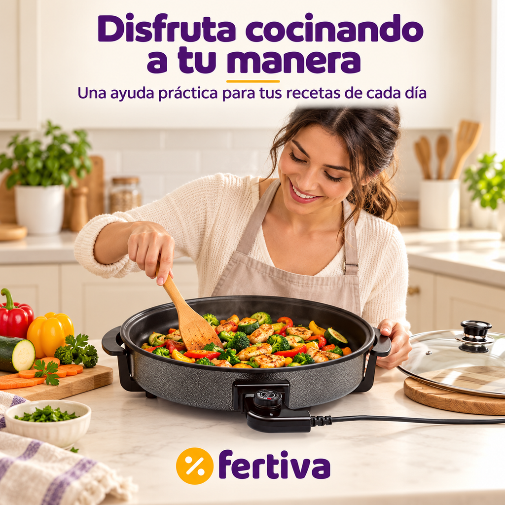Paellera Eléctrica 42 cm 1500W con Tapa de Cristal