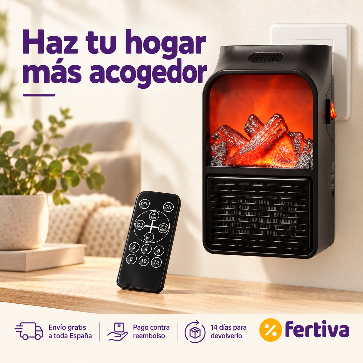 Calefactor Enchufable 1000W con Mando a Distancia