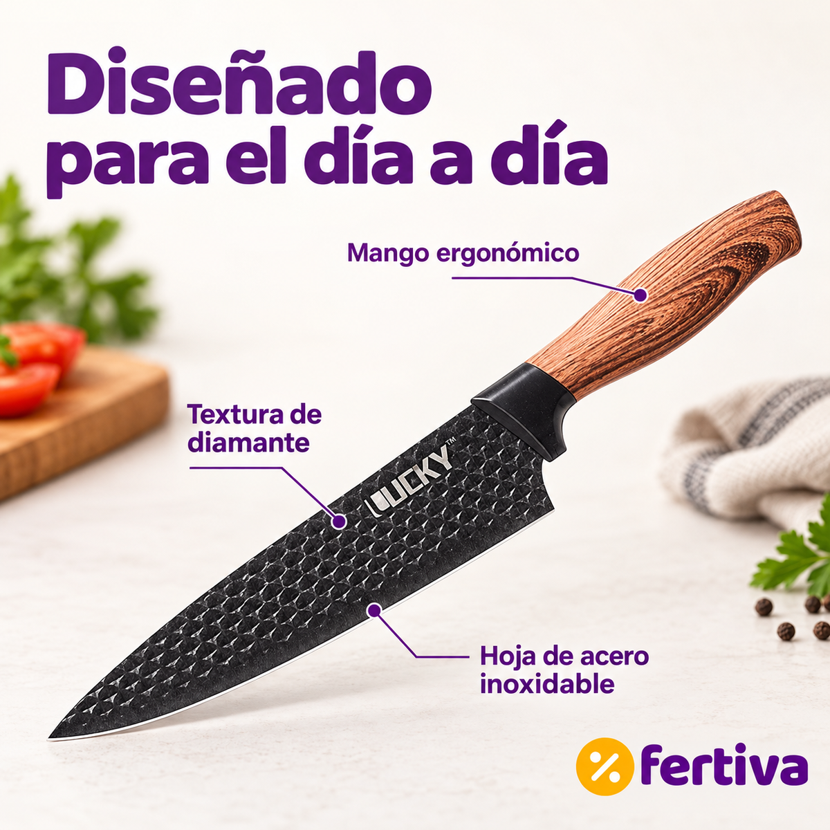 Juego de Cuchillos de Cocina 6 Piezas con Tijeras, Pelador y Estuche