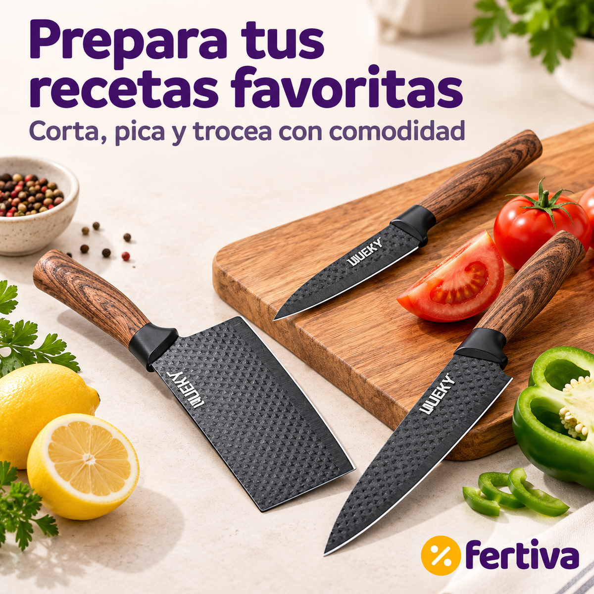 Juego de Cuchillos de Cocina 6 Piezas con Tijeras, Pelador y Estuche