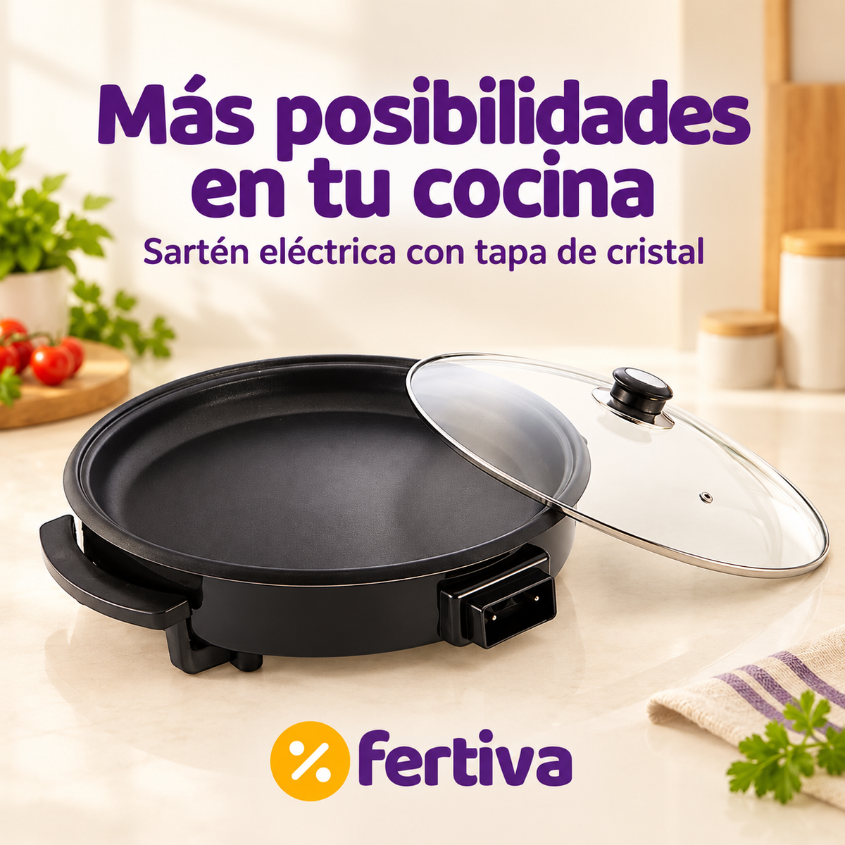 Paellera Eléctrica 42 cm 1500W con Tapa de Cristal