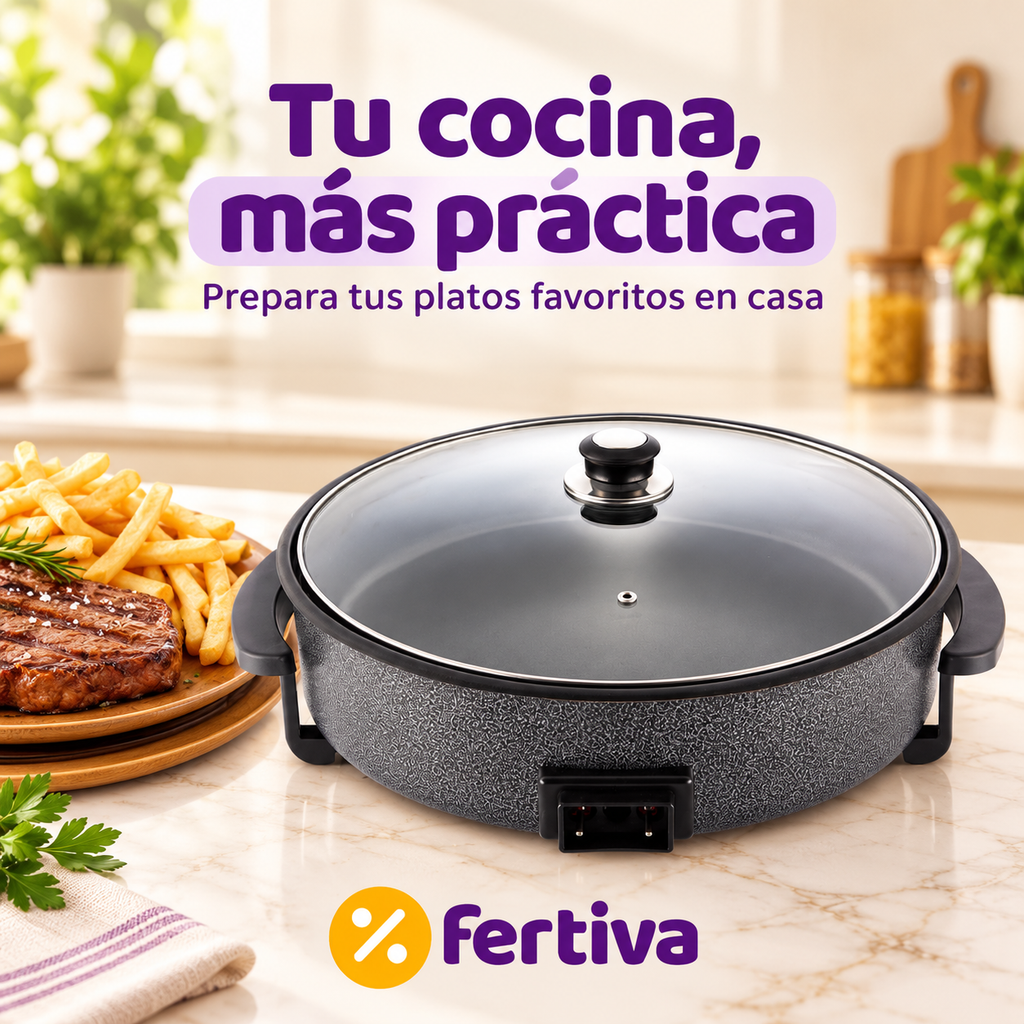 Paellera Eléctrica 42 cm 1500W con Tapa de Cristal