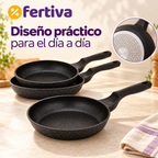 Set 3 Sartenes Efecto Piedra Aptas para Inducción