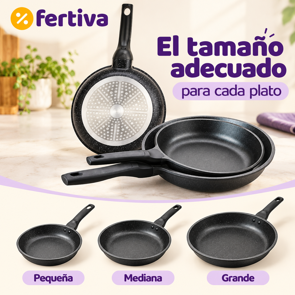 Set 3 Sartenes Efecto Piedra Aptas para Inducción
