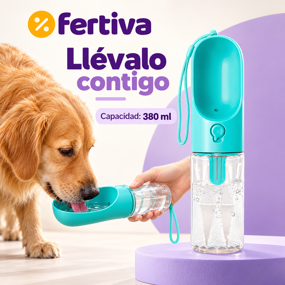 Botella Bebedero Portátil para Perros con Filtro
