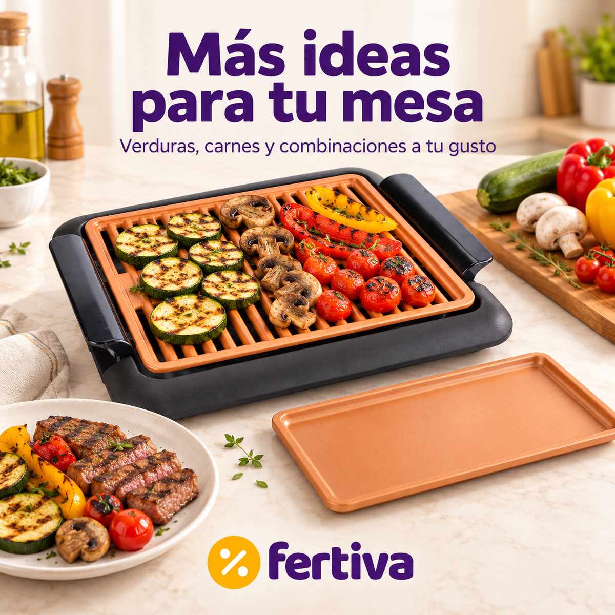 Grill Eléctrico Sin Humo con Revestimiento Cobre