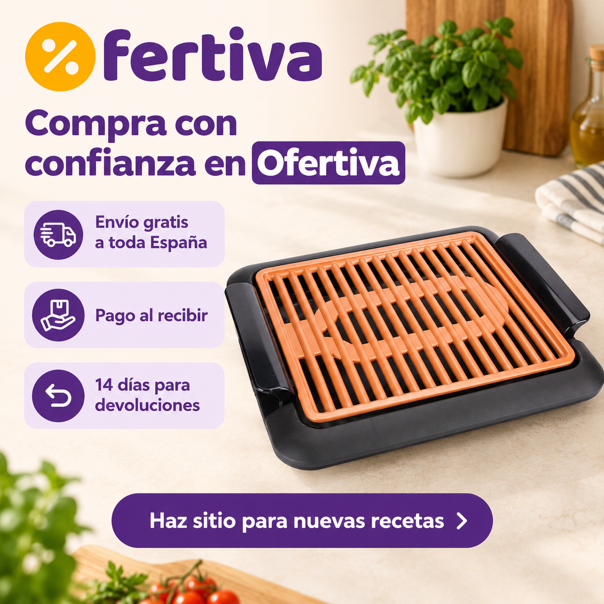 Grill Eléctrico Sin Humo con Revestimiento Cobre