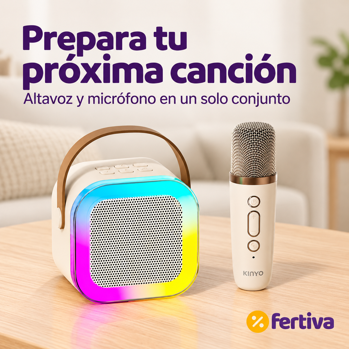 Karaoke Portátil Bluetooth con Micrófono y Luces