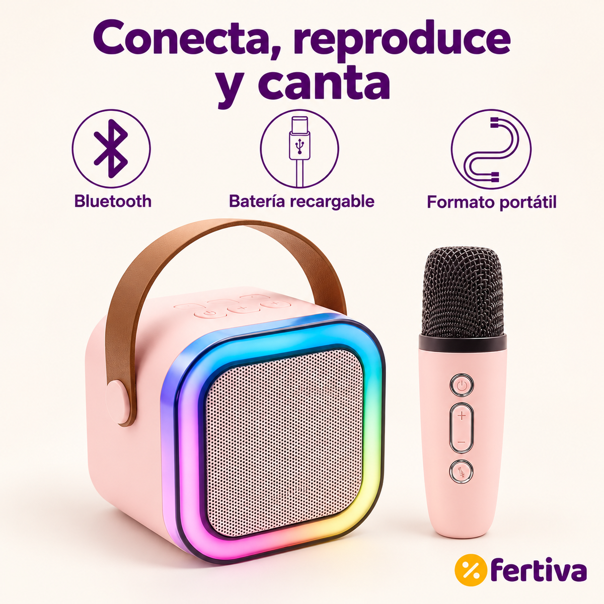 Karaoke Portátil Bluetooth con Micrófono y Luces