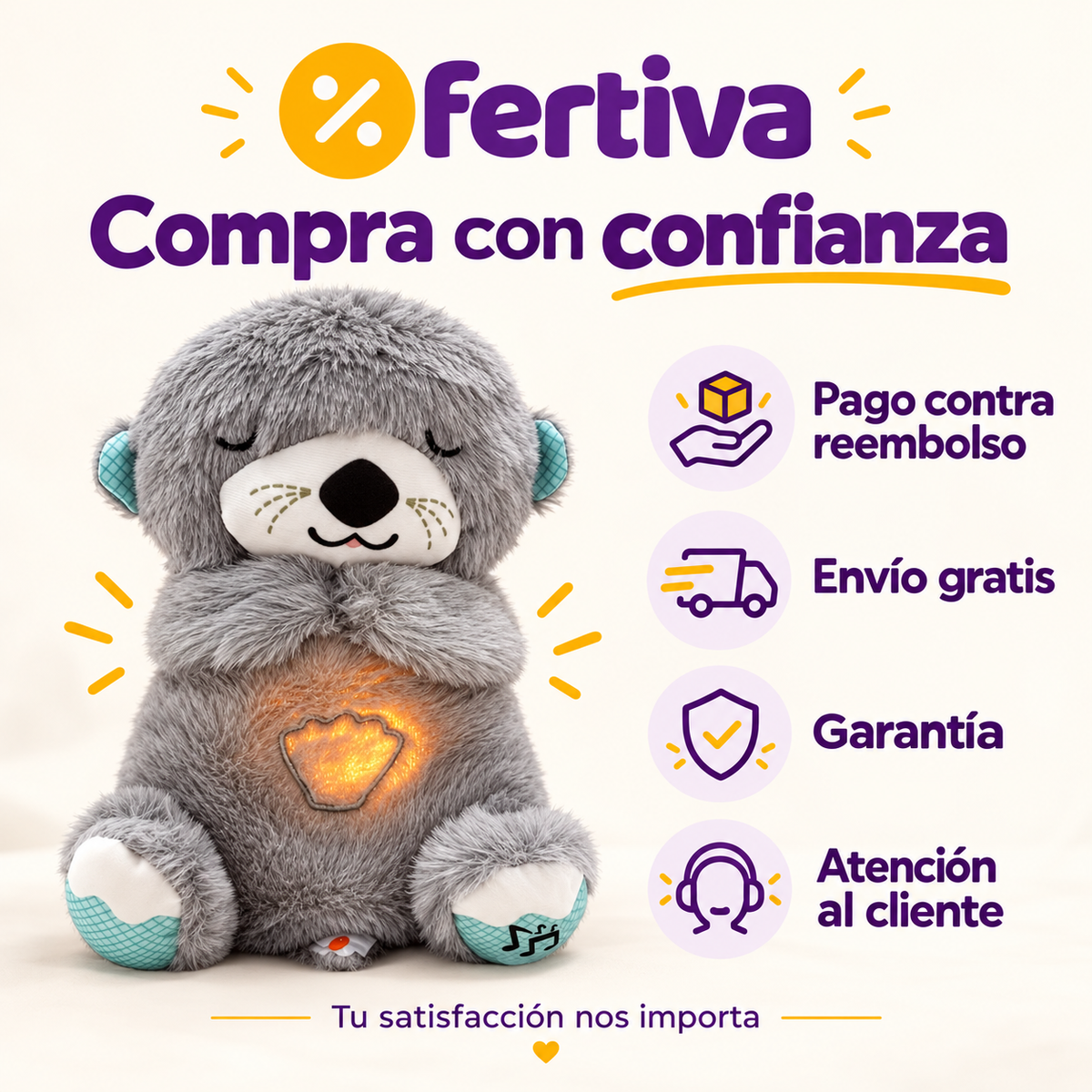 Peluche Nutria que Respira para Dormir con Música y Luz