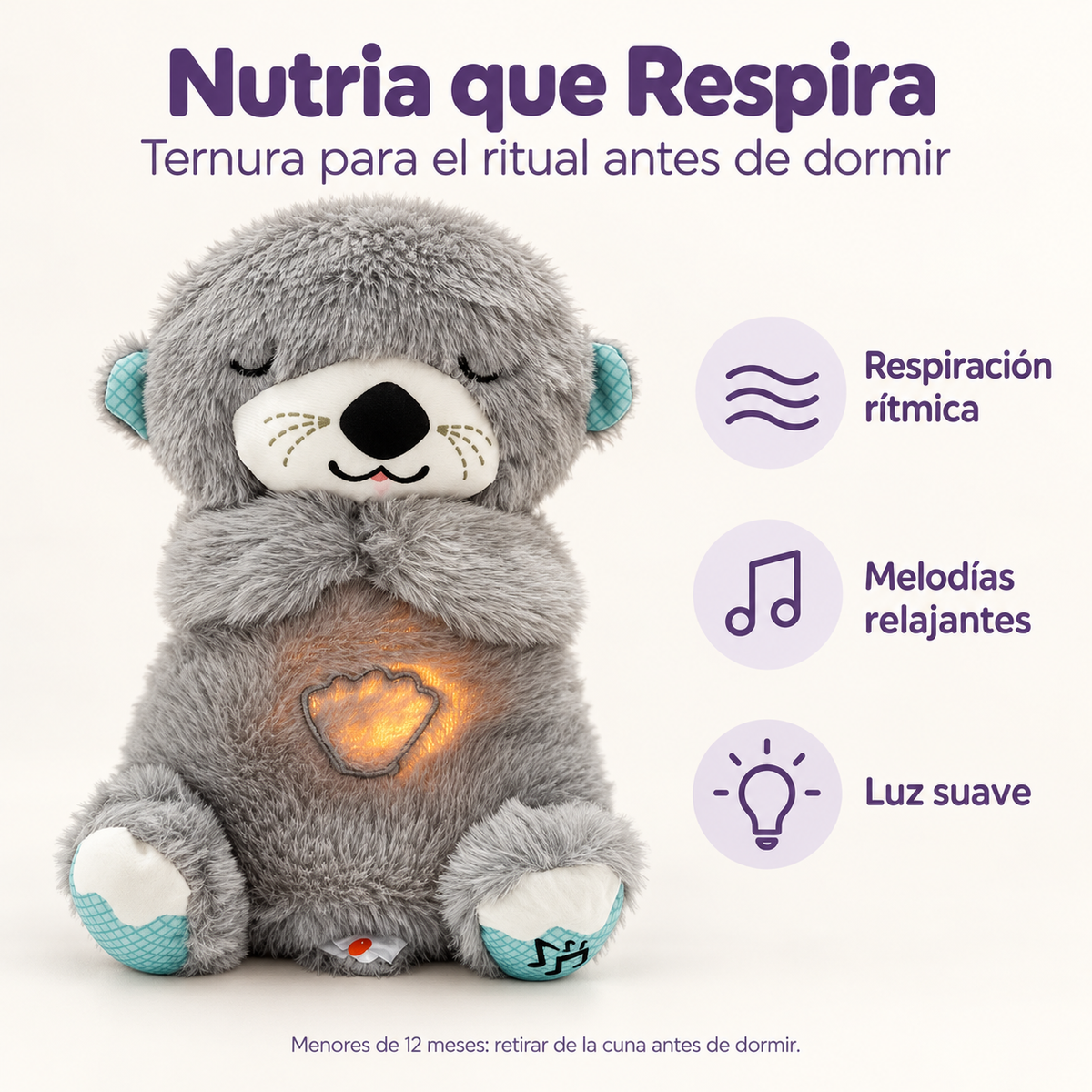 Peluche Nutria que Respira para Dormir con Música y Luz
