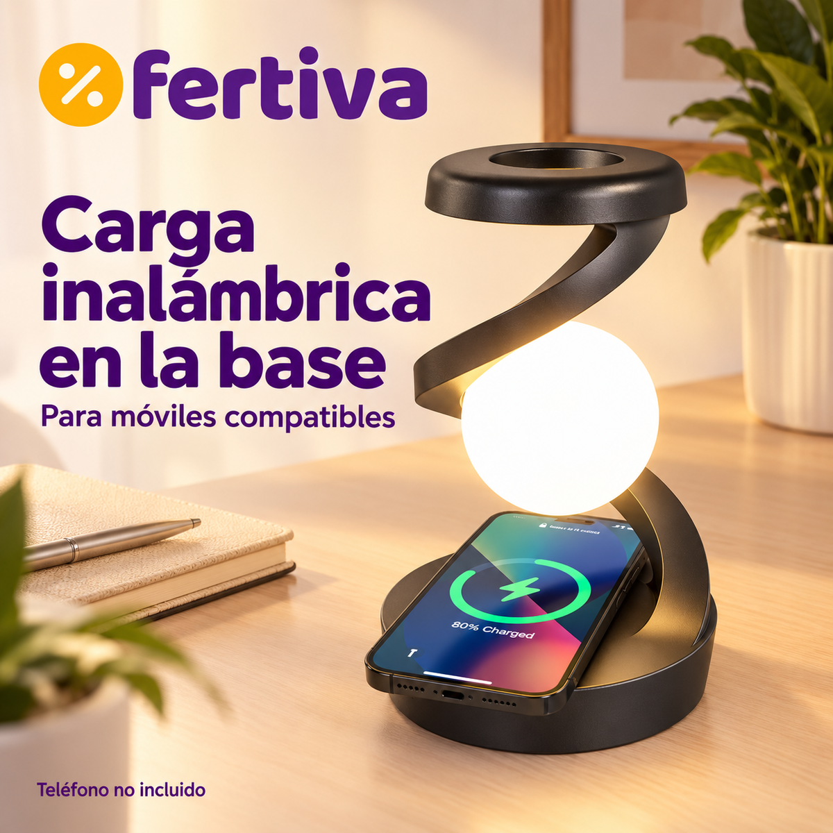 Lámpara Luna Levitante con Cargador Inalámbrico