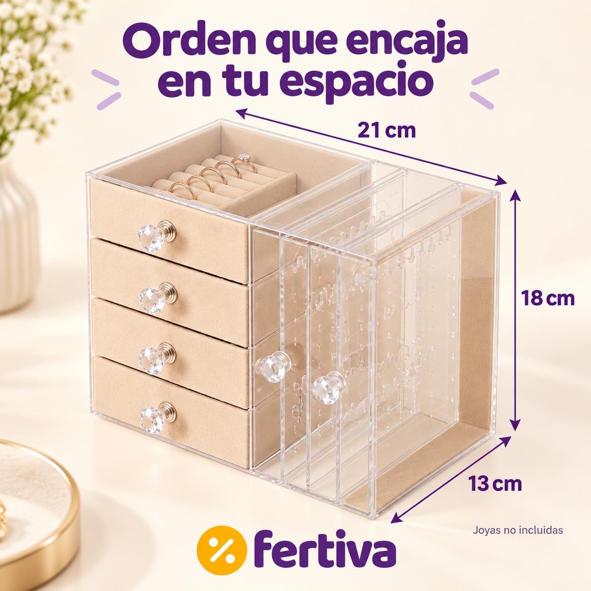 Joyero Transparente de 4 Niveles