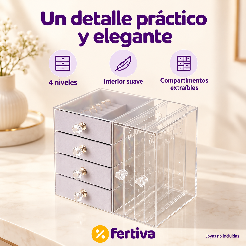 Joyero Transparente de 4 Niveles