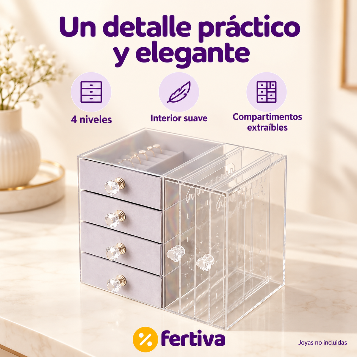 Joyero Transparente de 4 Niveles
