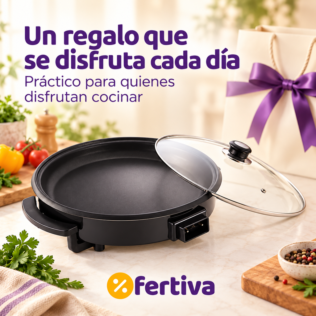 Paellera Eléctrica 42 cm 1500W con Tapa de Cristal