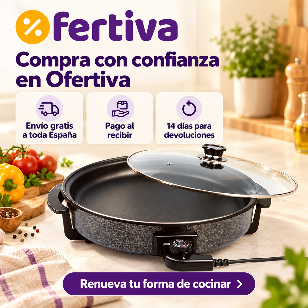Paellera Eléctrica 42 cm 1500W con Tapa de Cristal