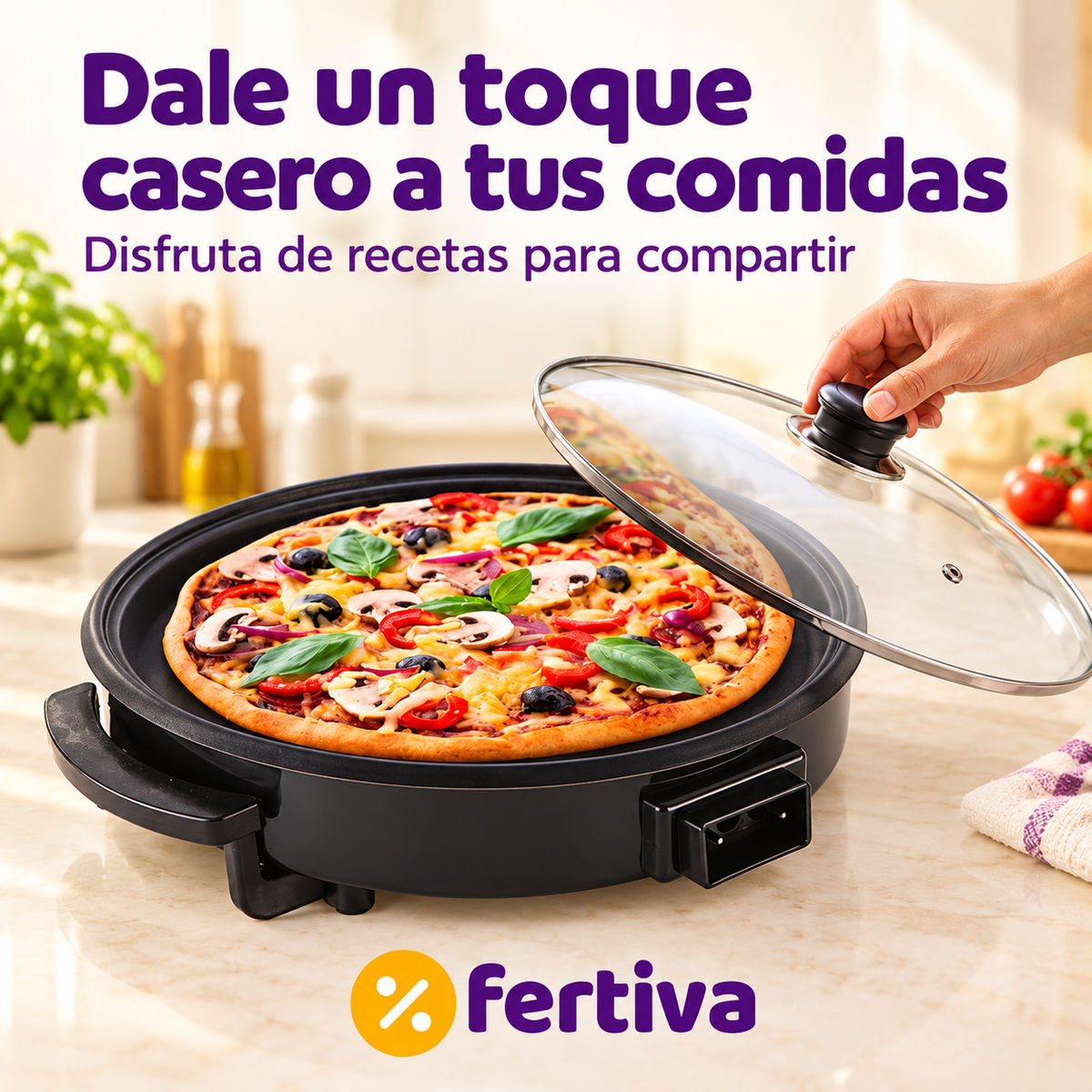 Paellera Eléctrica 42 cm 1500W con Tapa de Cristal