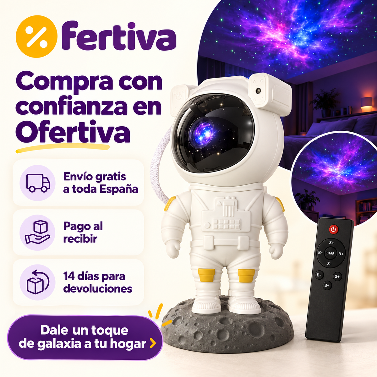 Proyector Astronauta Galaxia con Mando