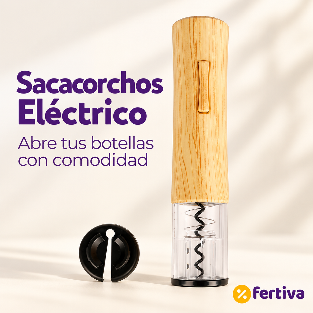Sacacorchos Eléctrico de Bambú con Cortacápsulas