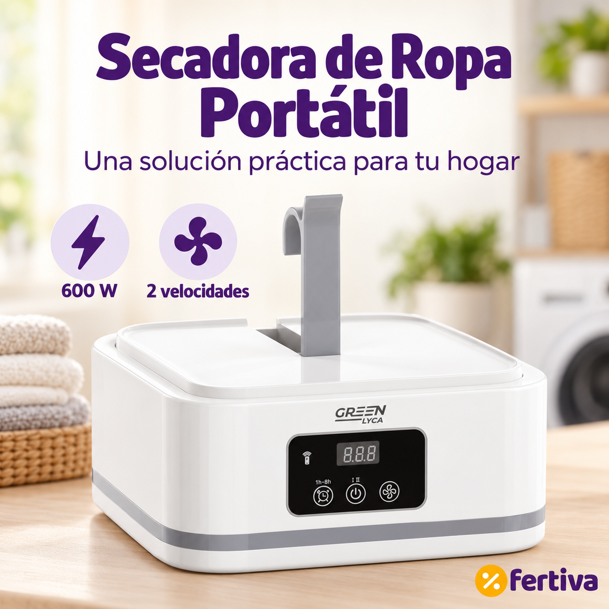 Secadora Portátil de Ropa 600W con UV y Mando